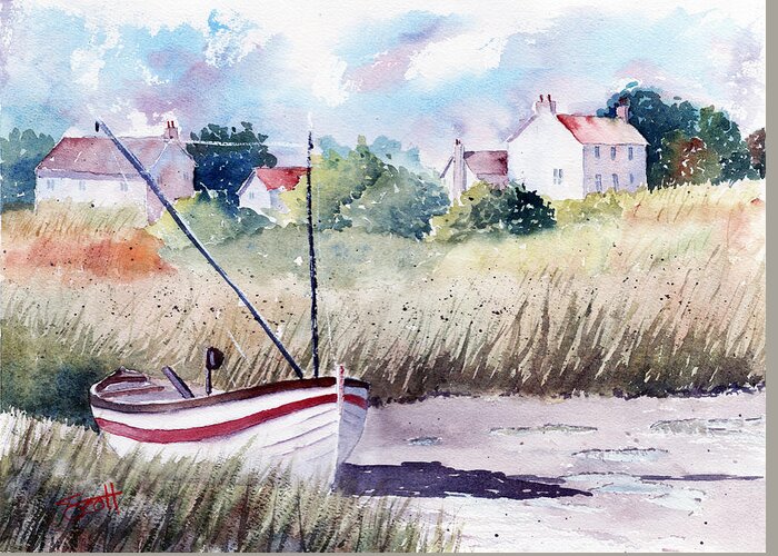 Landscape Greeting Card featuring the painting Marsh Boat by Scott Brown