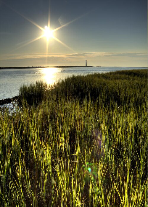 Morris Island Light House Greeting Card featuring the photograph Marsh Grass Sunrise by Dustin K Ryan