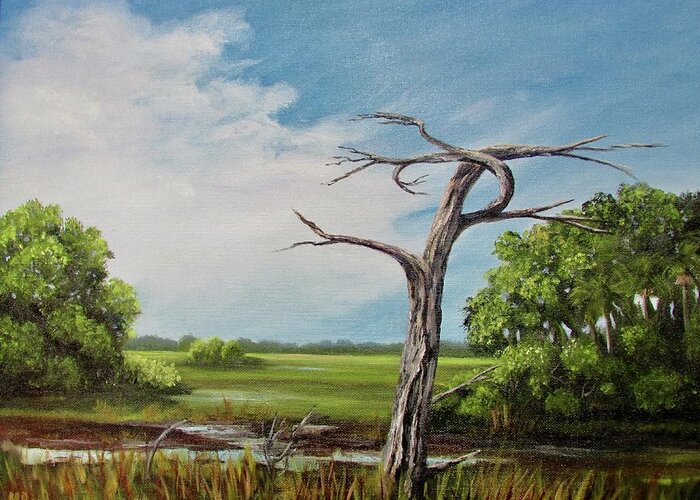 Island Greeting Card featuring the painting Marsh Sentinel by Marlyn Boyd