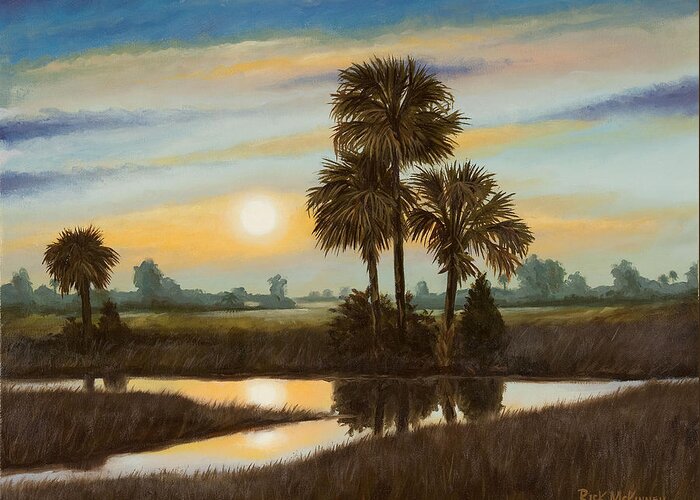 Swamp Greeting Card featuring the painting Marsh Sunset by Rick McKinney