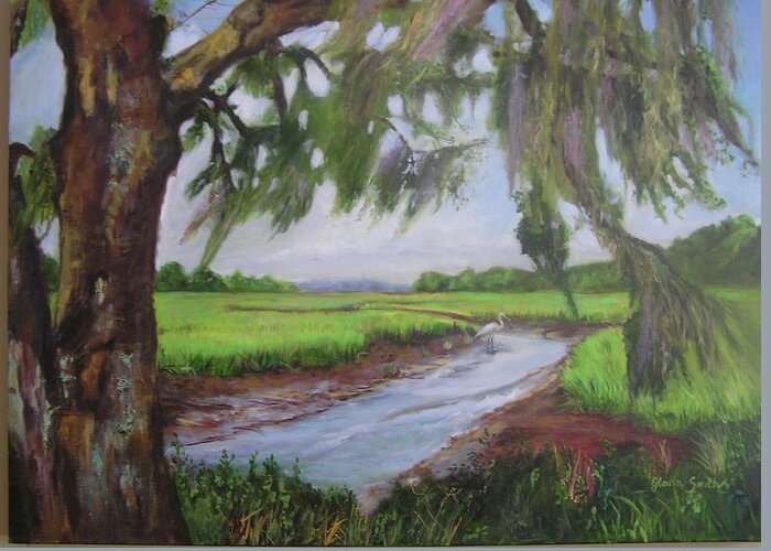 Landscape Greeting Card featuring the painting marshes of Charleston by Gloria Smith