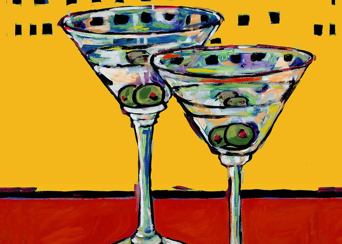 Martini Greeting Card featuring the painting Martini on Yellow by Dale Moses