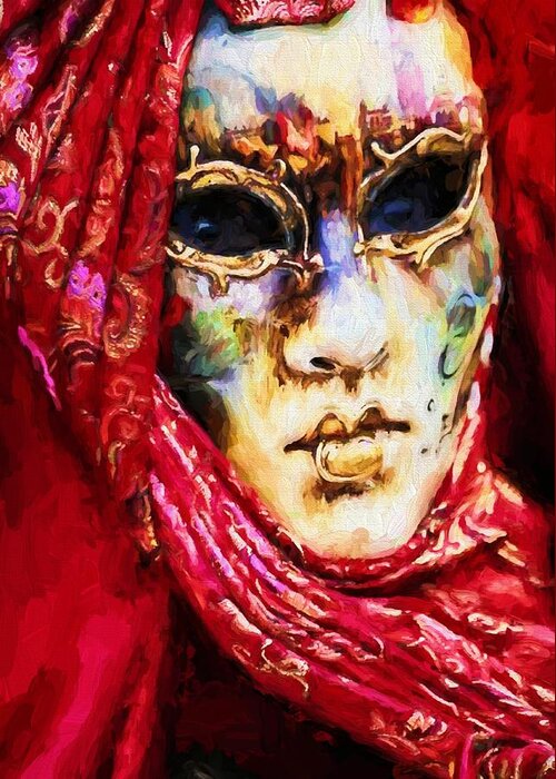 Mask Greeting Card featuring the digital art Masquerade 5 by Charmaine Zoe