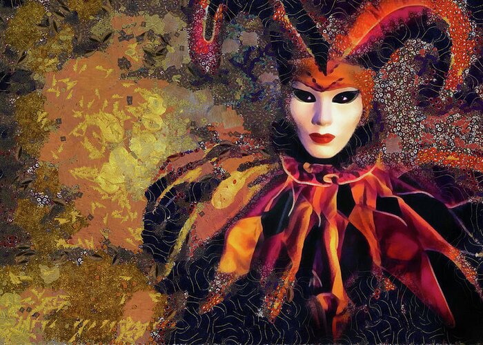 Jester Greeting Card featuring the mixed media Masquerade by Jacky Gerritsen