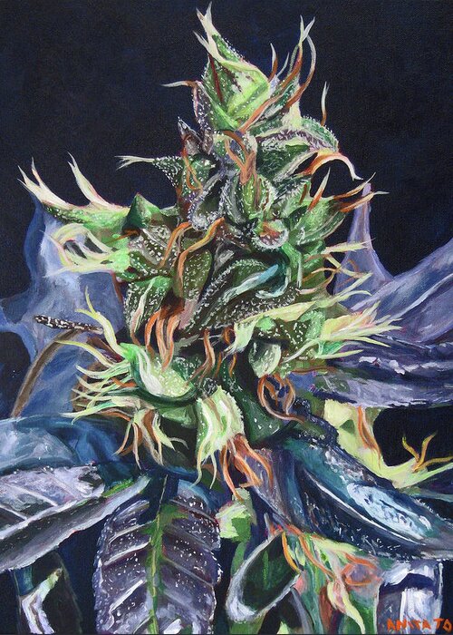 Cannabis Greeting Card featuring the painting Master Kush by Anita Toke