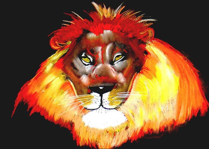 Lion Greeting Card featuring the painting Master of the jungle 2 by Lorna Lorraine