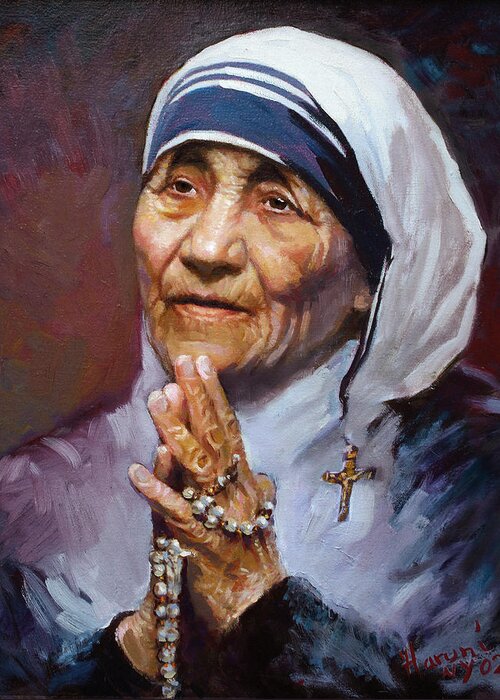 Mother Teresa Artwork Greeting Card featuring the painting Mother Teresa by Ylli Haruni