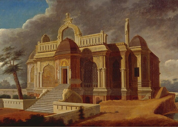 Francis Swain Ward Greeting Card featuring the painting Mausoleum with Stone Elephants by Francis Swain Ward