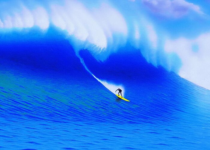 Surfing Greeting Card featuring the painting Mavericks 2010 by John Kaelin