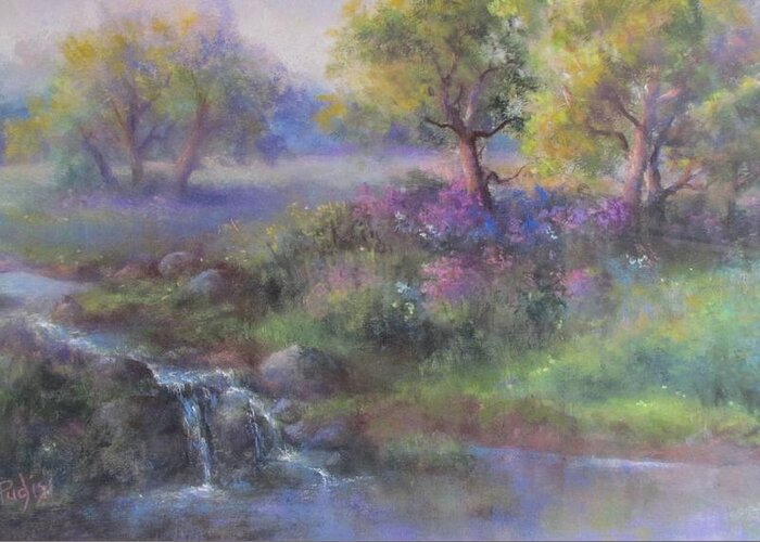 Landscape Greeting Card featuring the pastel Meadow Spring by Bill Puglisi
