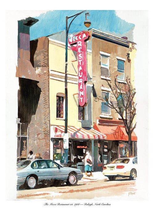 Mecca Restaurant Greeting Card featuring the painting Mecca Restaurant by Tommy Midyette