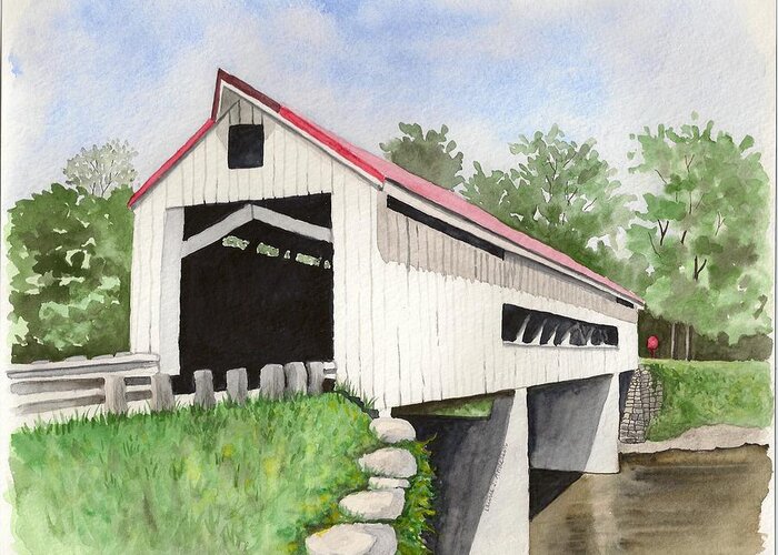 Covered Bridge Greeting Card featuring the painting Mechanicsville Rd Bridge by Laurie Anderson