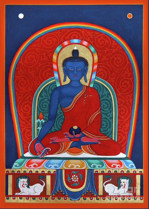 Bhajaija Guru Greeting Card featuring the painting Medicine Buddha Menla by Sergey Noskov