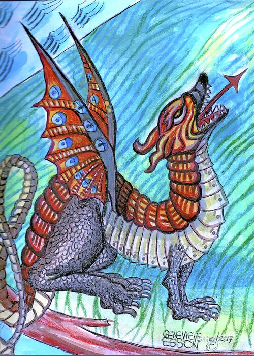 Dragon Greeting Card featuring the painting Medieval Dragon by Genevieve Esson