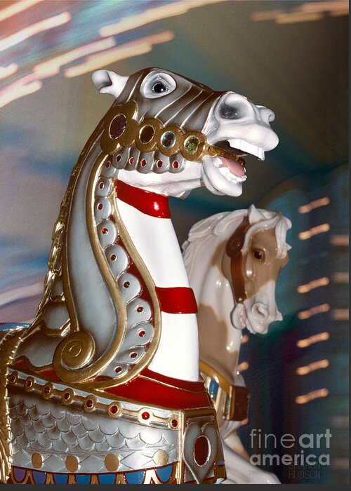 Carousel Greeting Card featuring the photograph medieval horse in armor - Silver War Horse by Sharon Hudson