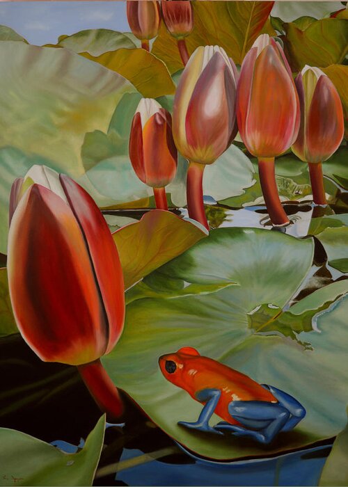 Lily Pad Greeting Card featuring the painting Meditation by Thu Nguyen