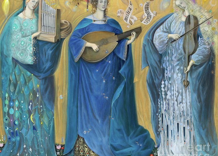 Holy Trinity Greeting Card featuring the painting Meditations on the Holy Trinity After the music of Olivier Messiaen, by Annael Anelia Pavlova