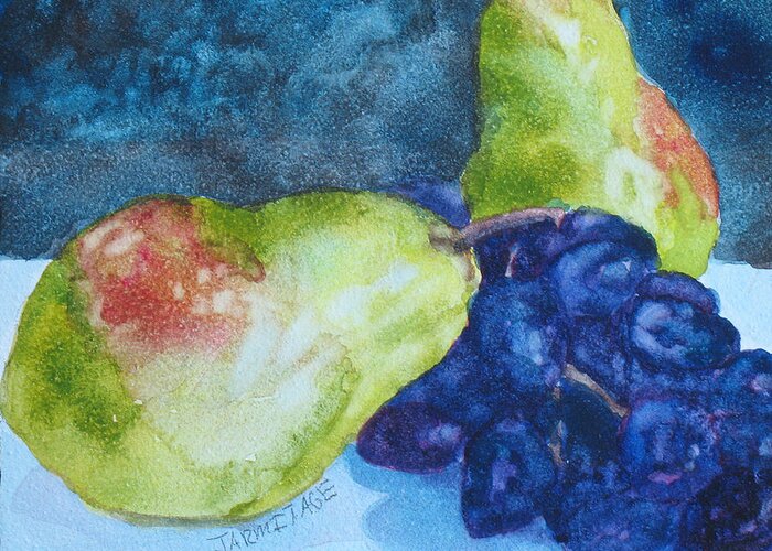 Pears Greeting Card featuring the painting Meeting Over Grapes by Jenny Armitage