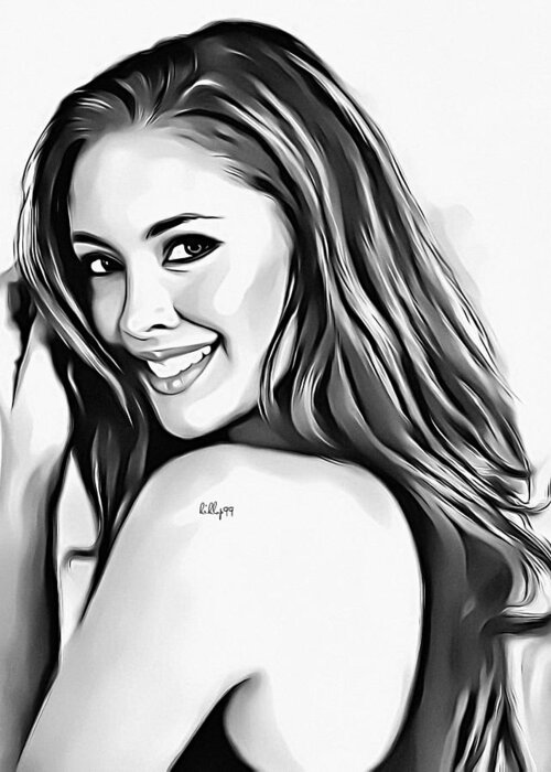 Draw Greeting Card featuring the drawing Megan Young portrait by Nenad Vasic