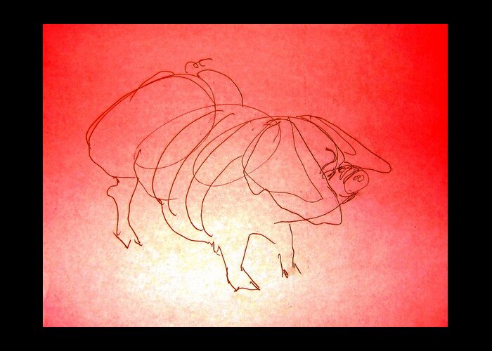 Pig Greeting Card featuring the drawing Meishan Sow 3 by Larry Campbell