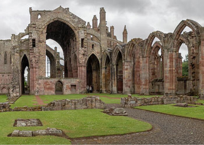 Abbey Greeting Card featuring the photograph Melrose Abbey Panorama by Teresa Wilson