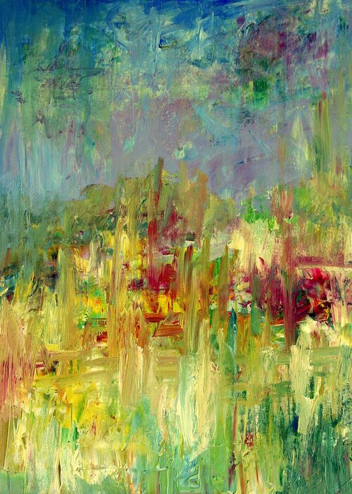 Abstract Greeting Card featuring the painting Memories of Grandmothers Flower Garden by Julie Lueders 