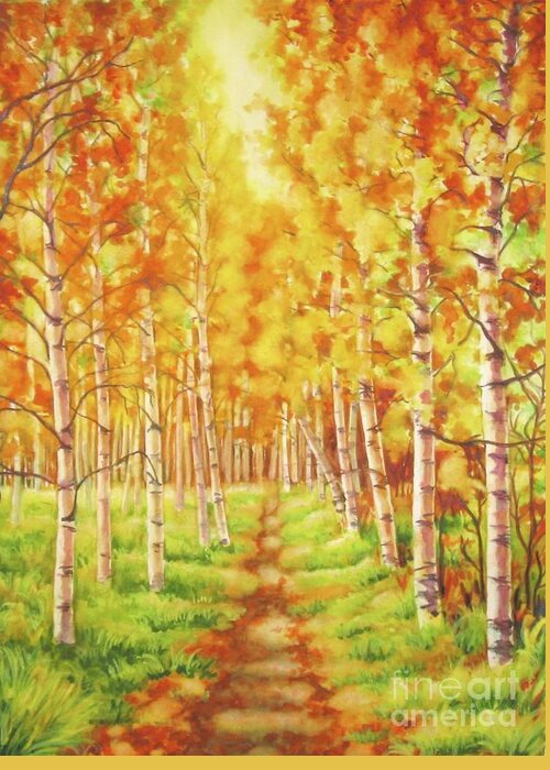 Tree Greeting Card featuring the painting Memories of the Birch Country by Inese Poga