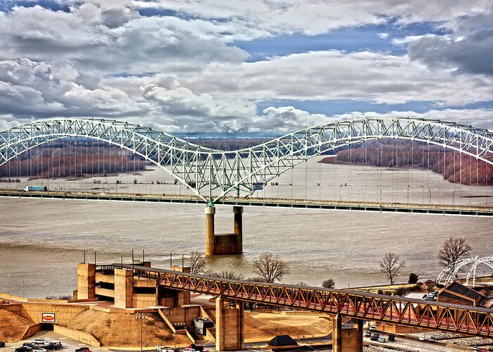 Memphis Greeting Card featuring the photograph Memphis Bridge HDR by Suzanne Barber