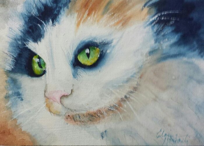 Animals Greeting Card featuring the painting Meow II by Elaine Moriarty