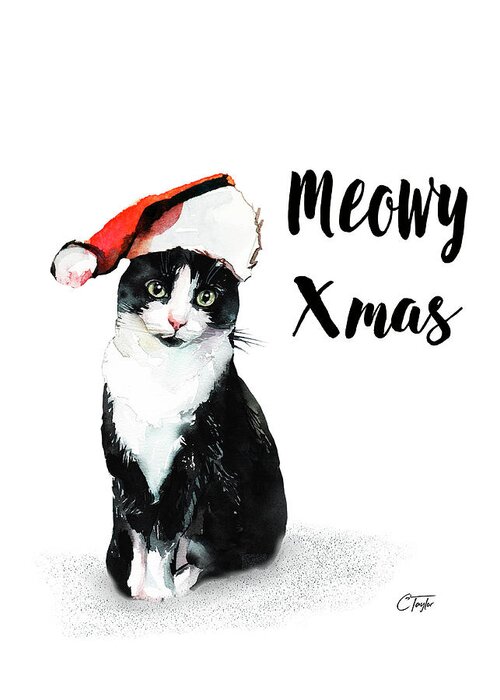 Cat Greeting Card featuring the painting Meowy Xmas by Colleen Taylor