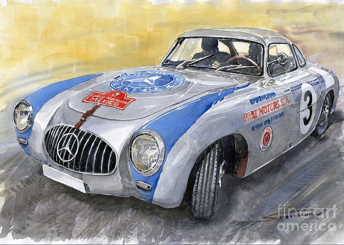 Automotive Greeting Card featuring the painting Mercedes Benz 300 SL 1952 Carrera Panamericana Mexico by Yuriy Shevchuk