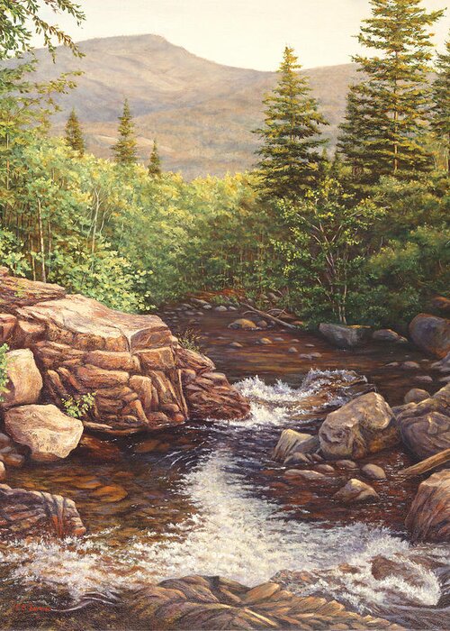 Waterfall Greeting Card featuring the painting Crystal Cascade Falls, Pinkham Notch, NH by Elaine Farmer