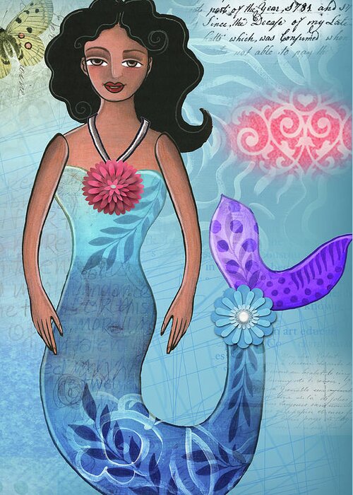 Mermaid Greeting Card featuring the mixed media Mermaid Dream 1 by Elaine Jackson