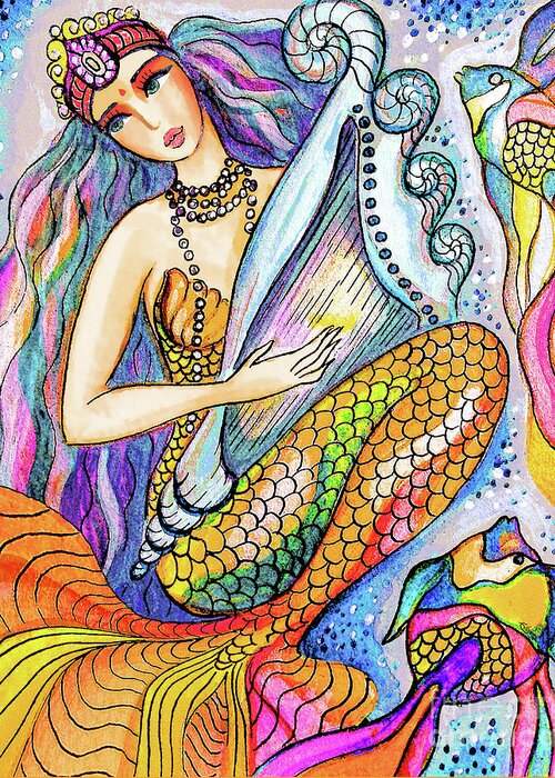 Sea Goddess Greeting Card featuring the painting Mermaid Saraswati by Eva Campbell