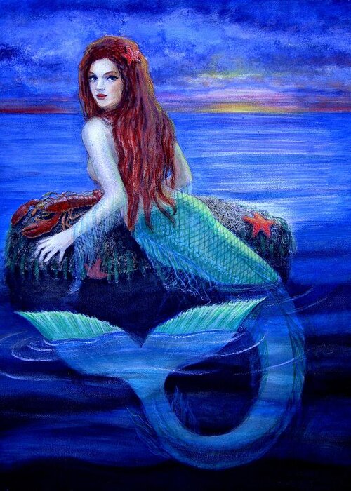 Mermaid Greeting Card featuring the painting Mermaid's Dinner by Sue Halstenberg