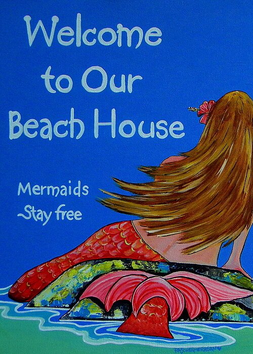 Mermaid Greeting Card featuring the painting Mermaids Stay Free by Patti Schermerhorn