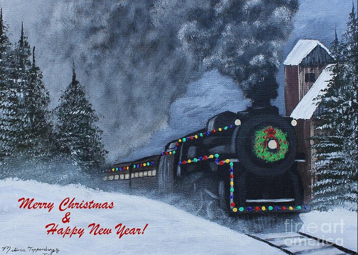 Christmas Card Greeting Card featuring the painting Merry Christmas Train by Melissa Toppenberg
