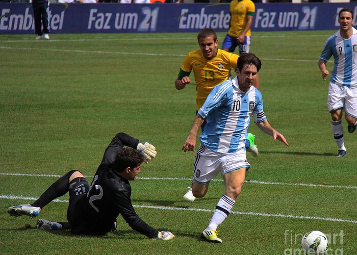 Messi Breaking Ankles Greeting Card featuring the photograph Messi Breaking Ankles by Lee Dos Santos