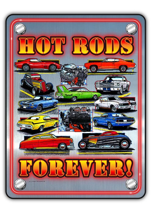 Hot Rods Greeting Card featuring the digital art Metal Hot Rods Forever by K Scott Teeters