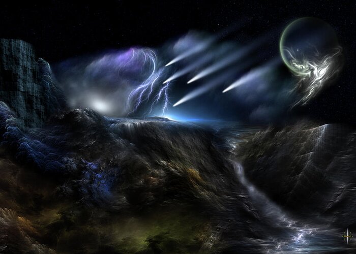 Meteorologist Greeting Card featuring the digital art Meteors Fractal Art Composition by Rolando Burbon