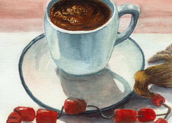 Greek Coffee Greeting Card featuring the painting Metrios by Georgia Pistolis