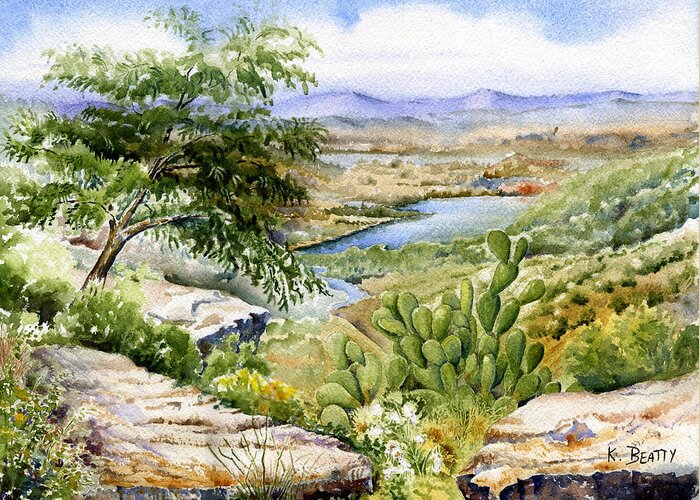 Landscape Greeting Card featuring the painting Mexican Landscape Watercolor by Karla Beatty