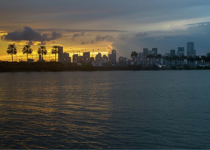 Miami At The Edge Of Twilight Greeting Card featuring the photograph Miami at the Edge of Twilight by Ronald Spencer