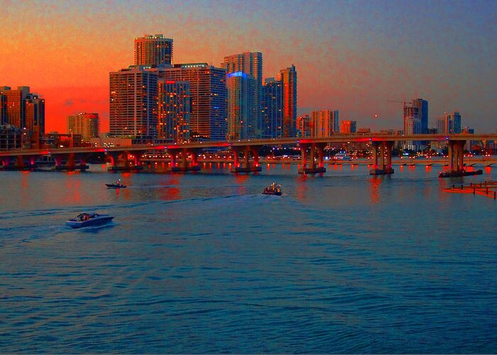 Sunset Greeting Card featuring the photograph Miami - Sunset by CHAZ Daugherty