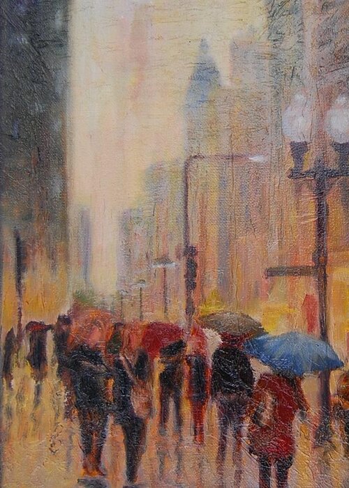 Figurative Greeting Card featuring the painting Michigan Ave Stroll by Will Germino