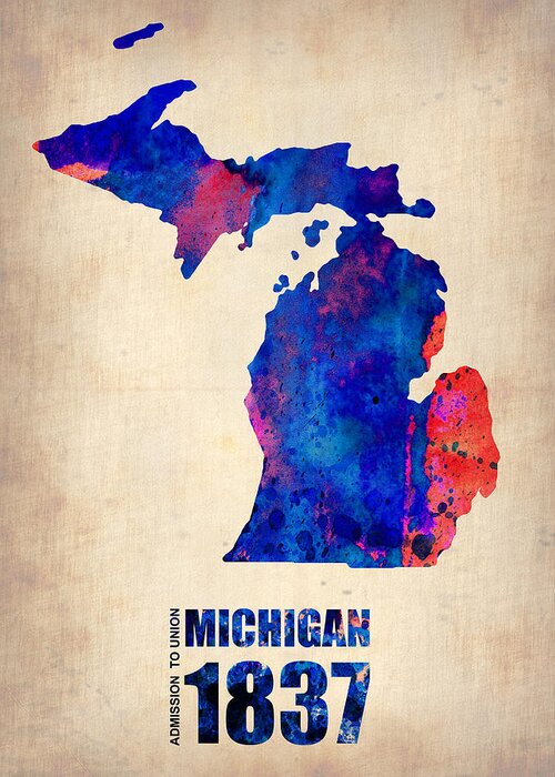 Michigan Greeting Card featuring the painting Michigan Watercolor Map by Naxart Studio