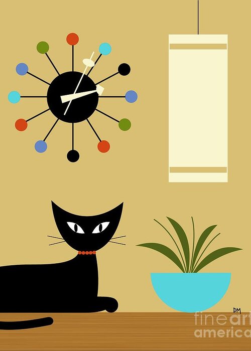 Cat Greeting Card featuring the digital art Mid Century Ball Clock by Donna Mibus