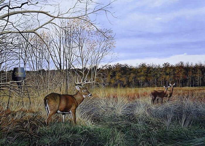 Cabelas Greeting Card featuring the painting Take Out - Deer by Anthony J Padgett