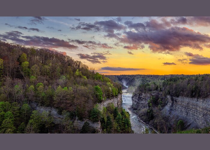 Letchworth State Park Greeting Card featuring the photograph Middle Falls Sunset by Mark Papke