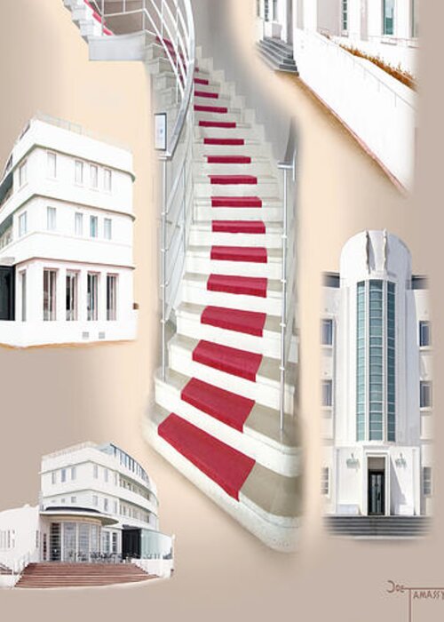 Morecambe Greeting Card featuring the digital art Midland Hotel Montage by Joe Tamassy